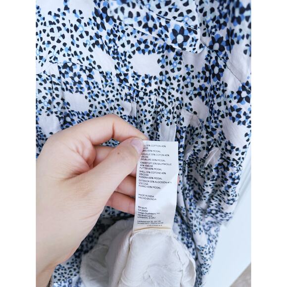 Anthropologie V-Neck Plunge Tunic Mini Dress Blue XS Cottagecore Boho Coquette - Picture 9 of 9